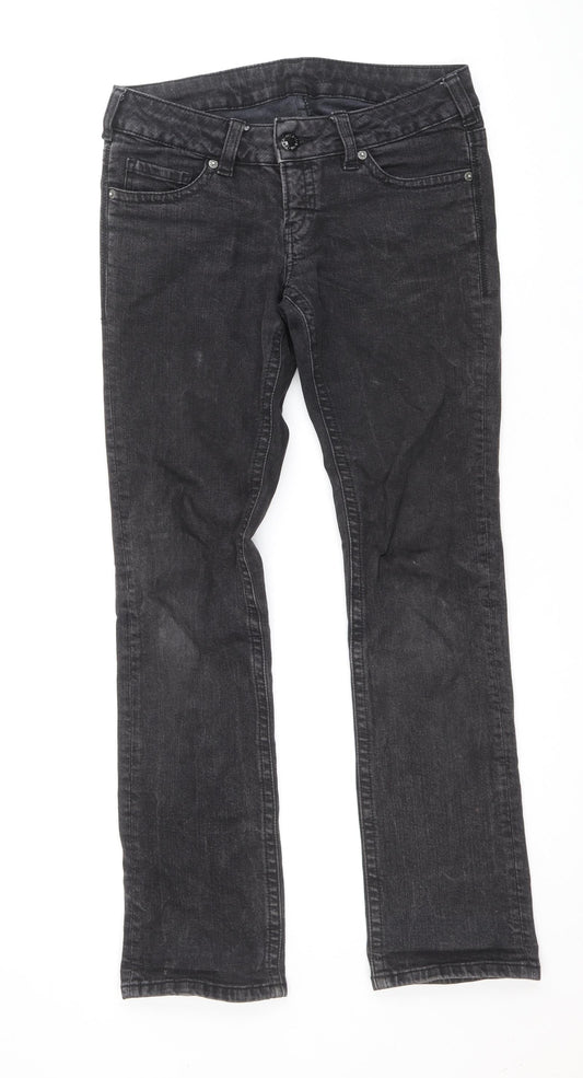 Preworn Womens Black Cotton Straight Jeans Size 28 in Regular Button