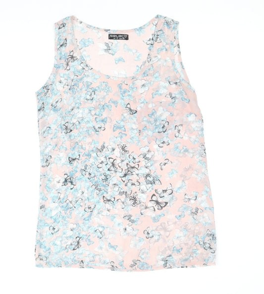 Select Womens Pink Geometric Polyester Basic Tank Size 10 Round Neck - Butterfly Print