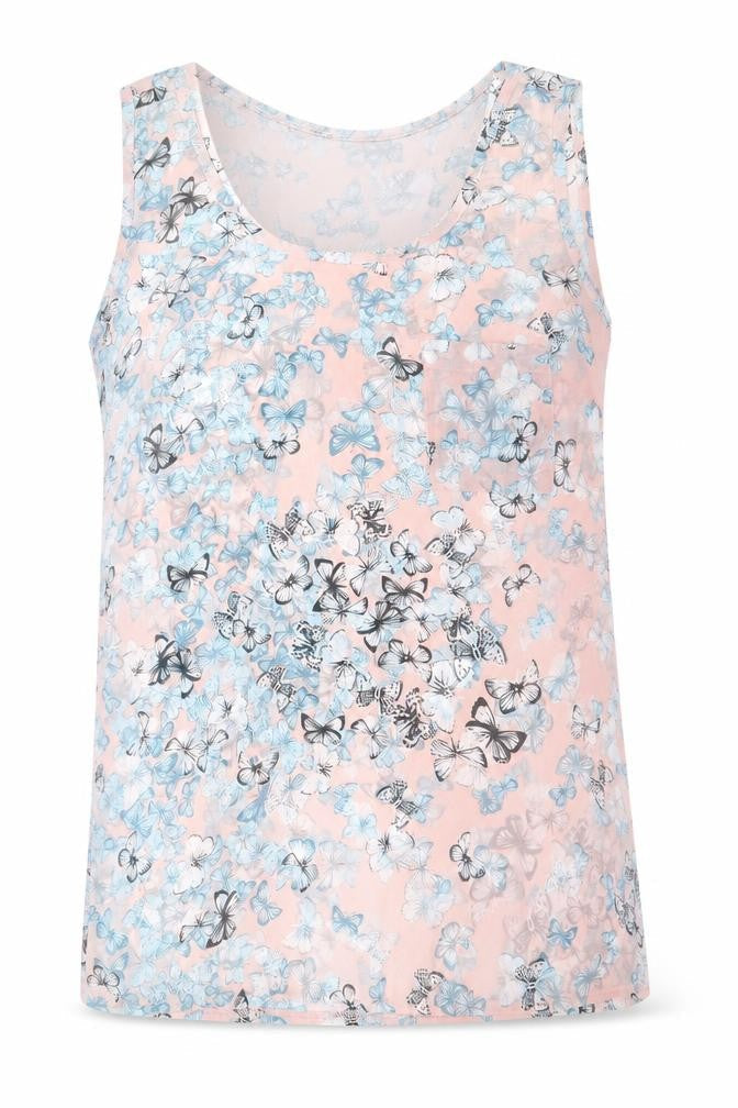 Select Womens Pink Geometric Polyester Basic Tank Size 10 Round Neck - Butterfly Print