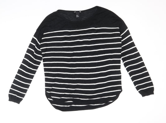 H&M Womens Black Boat Neck Striped Viscose Pullover Jumper Size XS