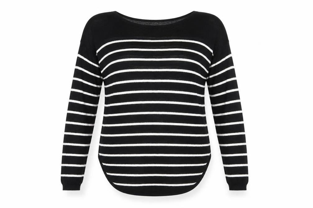 H&M Womens Black Boat Neck Striped Viscose Pullover Jumper Size XS