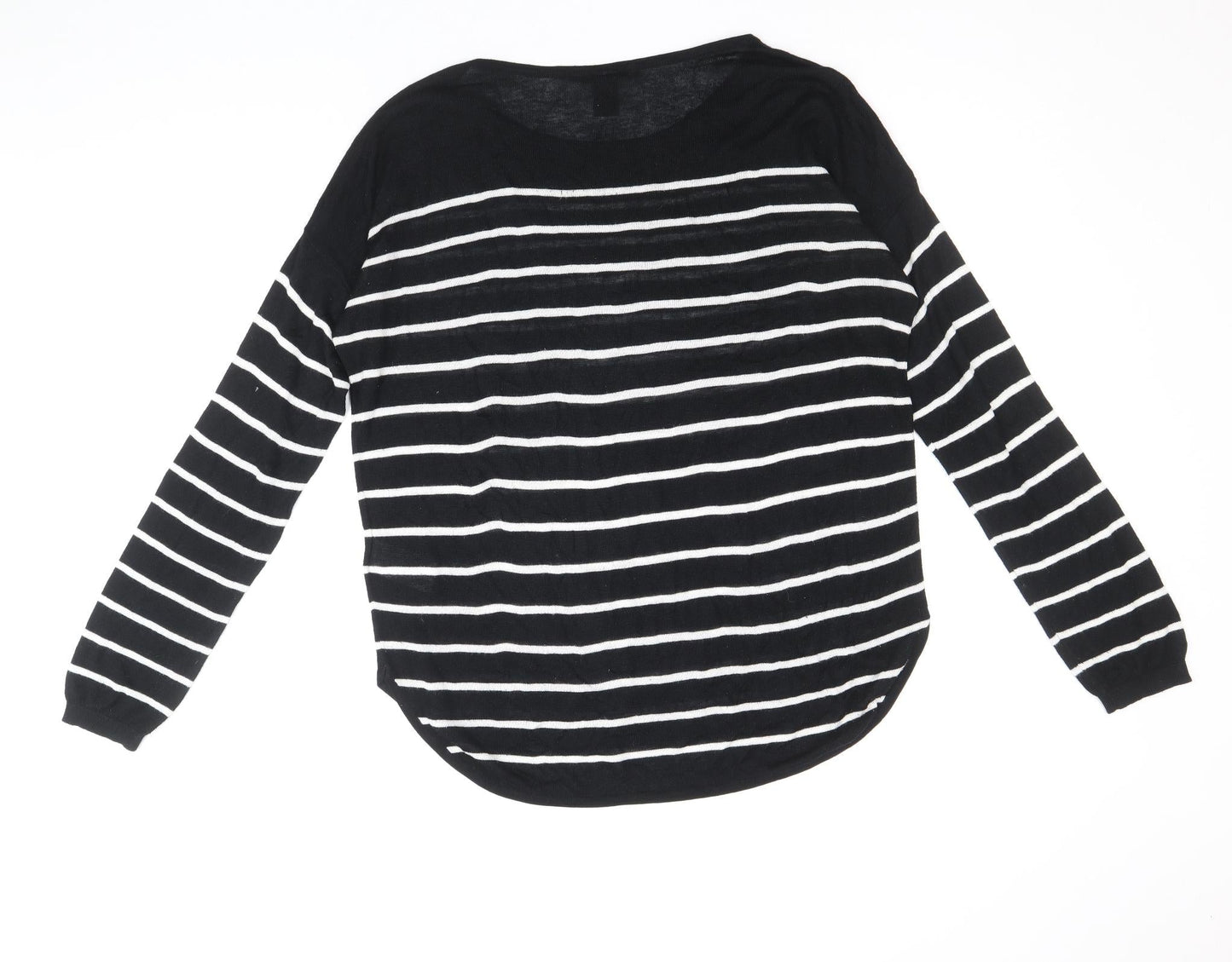 H&M Womens Black Boat Neck Striped Viscose Pullover Jumper Size XS