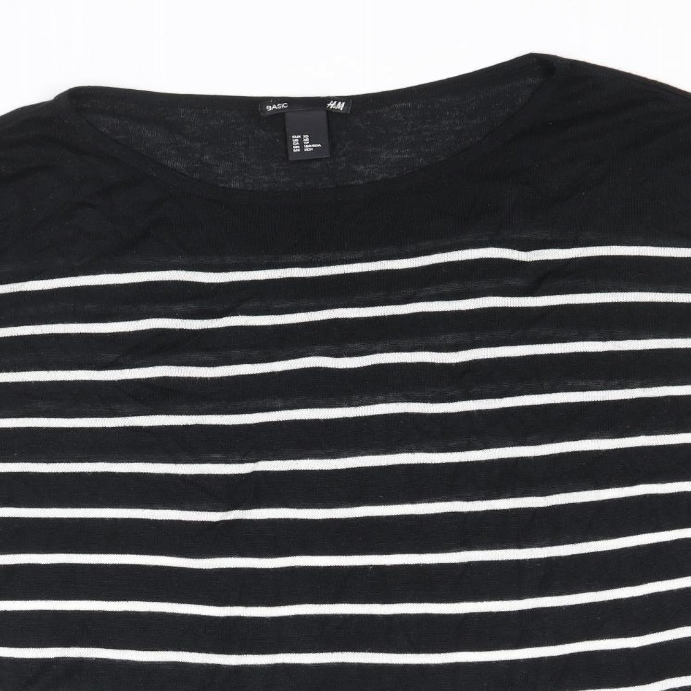 H&M Womens Black Boat Neck Striped Viscose Pullover Jumper Size XS