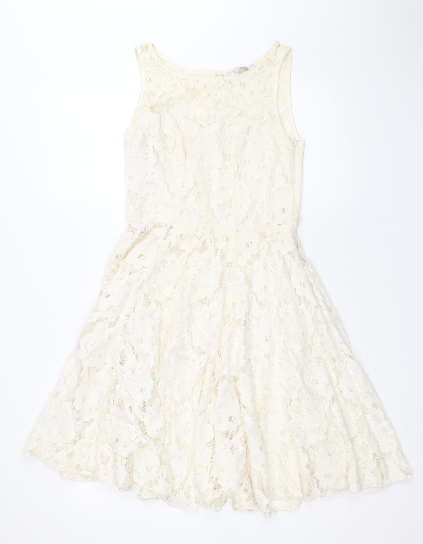 Red Herring Womens Ivory Cotton Skater Dress Size 6 Boat Neck Zip