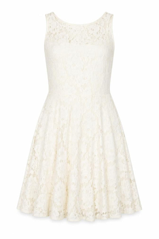 Red Herring Womens Ivory Cotton Skater Dress Size 6 Boat Neck Zip