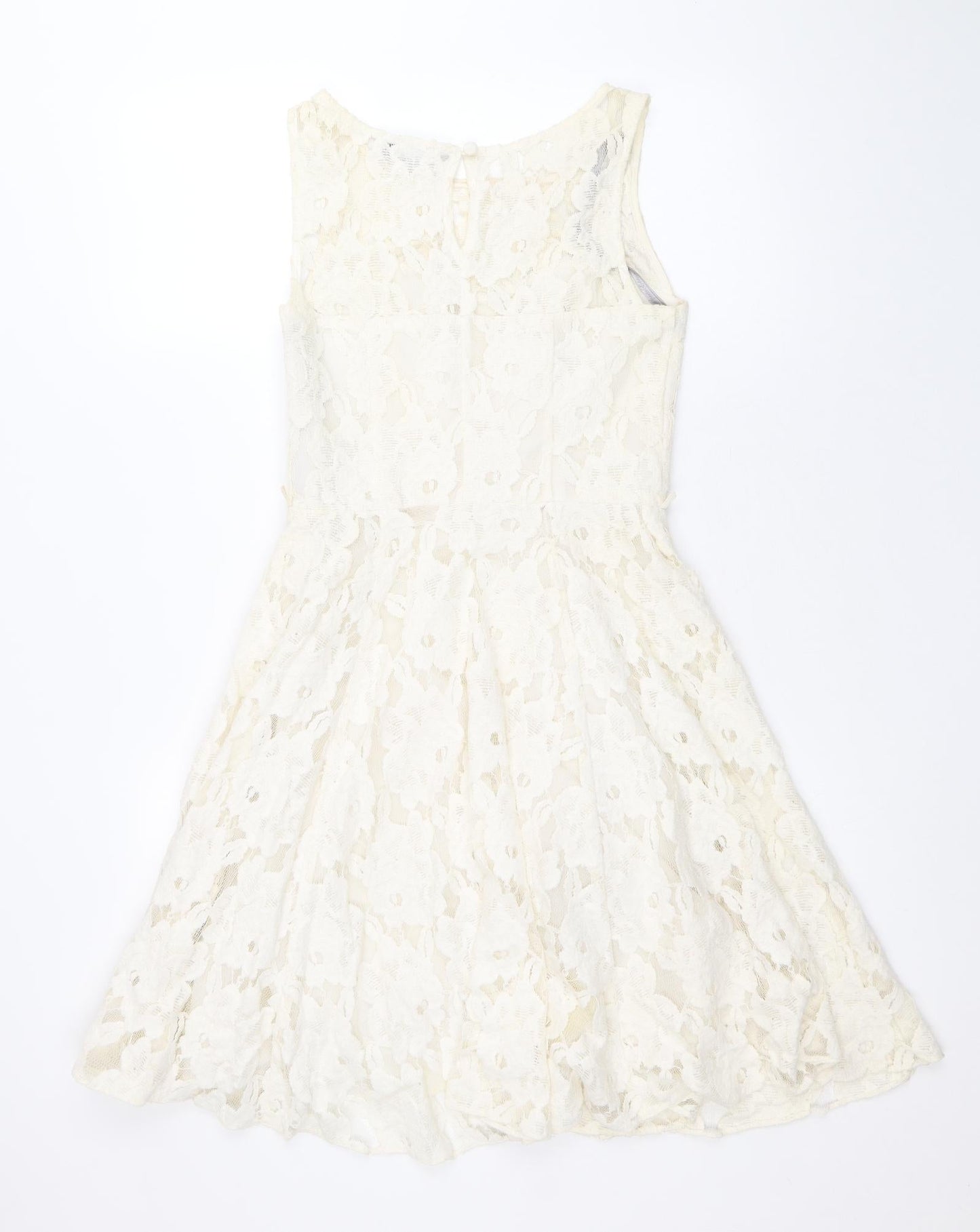 Red Herring Womens Ivory Cotton Skater Dress Size 6 Boat Neck Zip