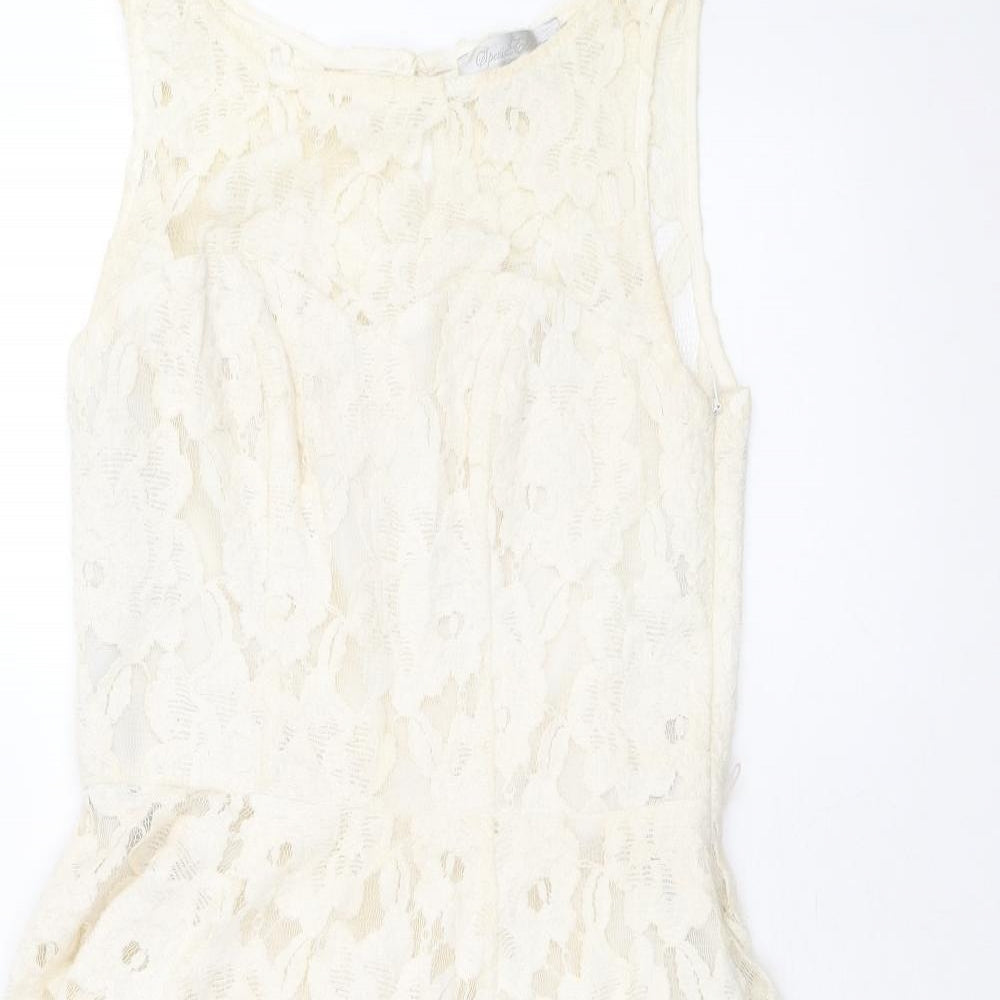 Red Herring Womens Ivory Cotton Skater Dress Size 6 Boat Neck Zip
