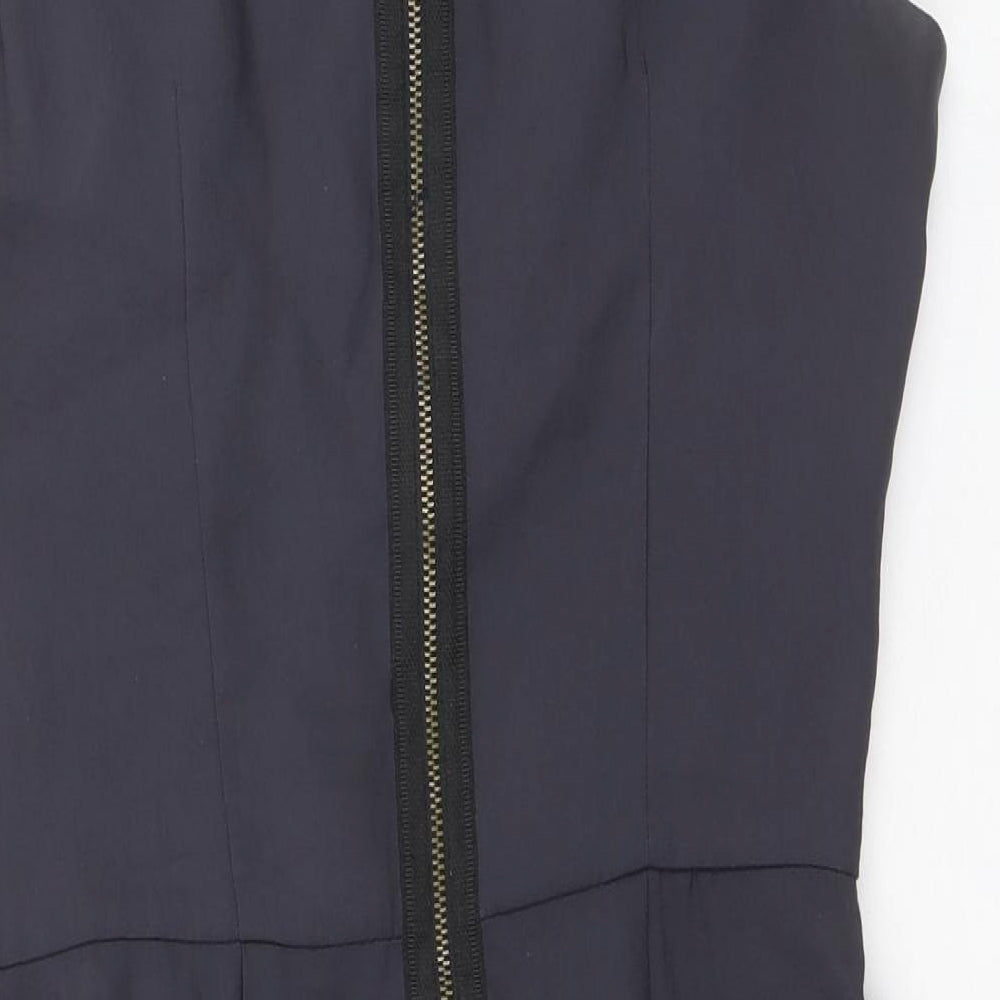 Topshop Womens Grey Acetate Mini Size 8 Boat Neck Zip - Pleat Detail