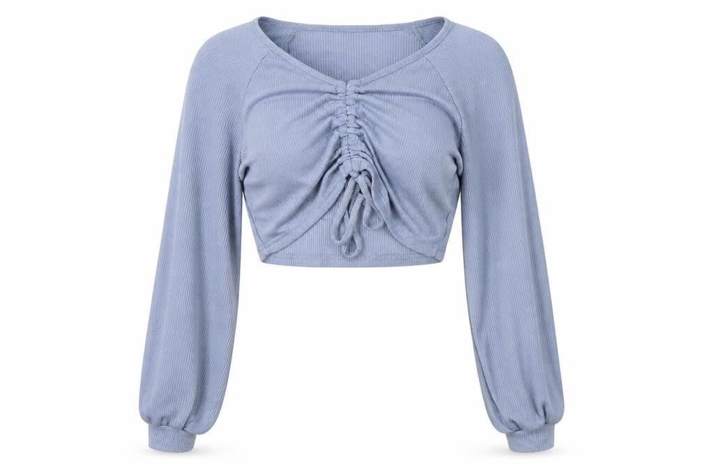 SheIn Womens Blue Polyester Cropped Blouse Size S Sweetheart - Ruched Front