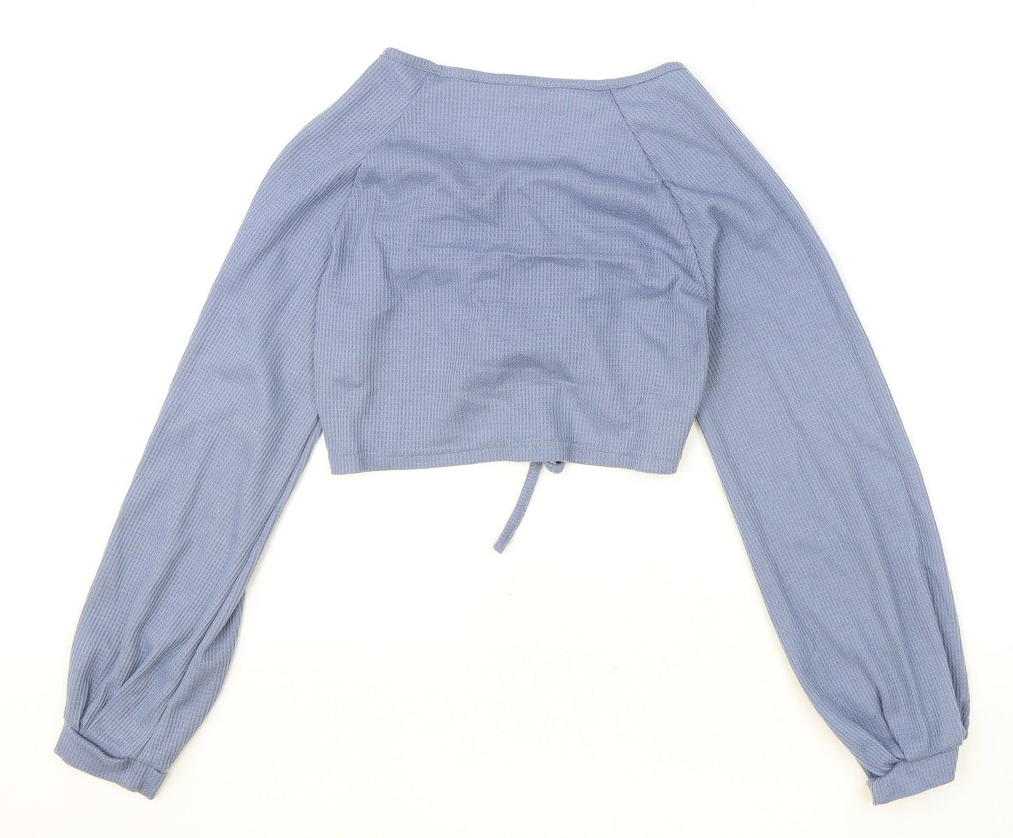 SheIn Womens Blue Polyester Cropped Blouse Size S Sweetheart - Ruched Front