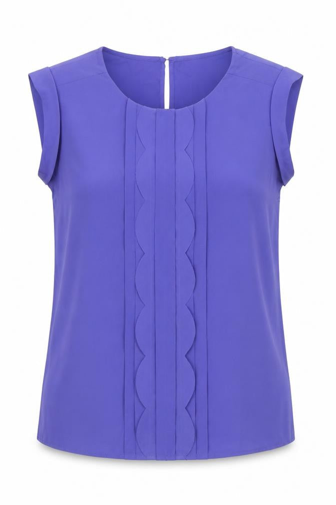 Oasis Womens Blue Polyester Basic Blouse Size 10 Round Neck - Front Pleat Detail