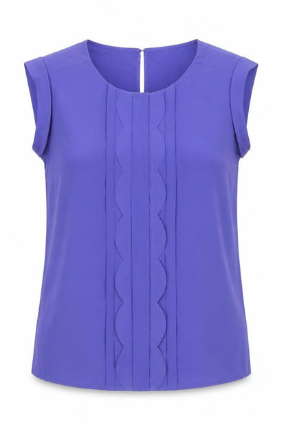 Oasis Womens Blue Polyester Basic Blouse Size 10 Round Neck - Front Pleat Detail