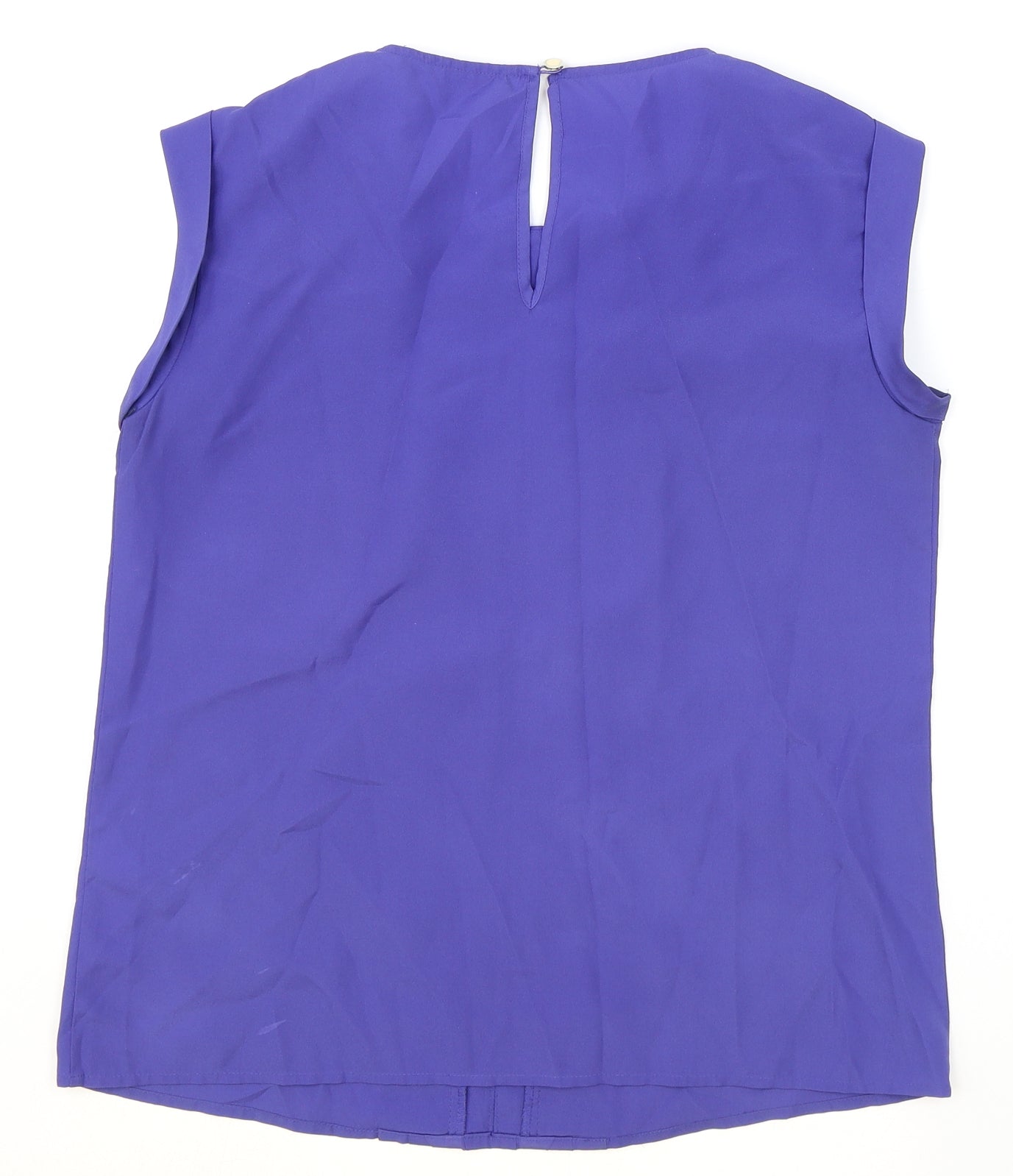 Oasis Womens Blue Polyester Basic Blouse Size 10 Round Neck - Front Pleat Detail
