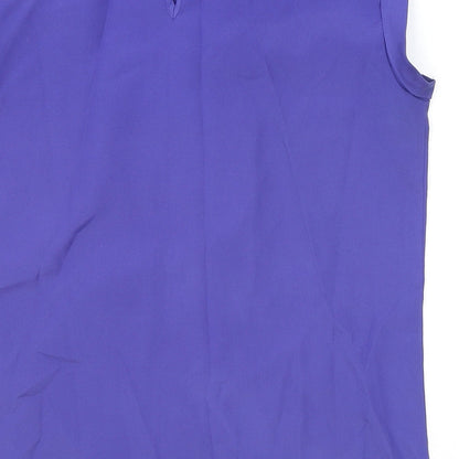 Oasis Womens Blue Polyester Basic Blouse Size 10 Round Neck - Front Pleat Detail