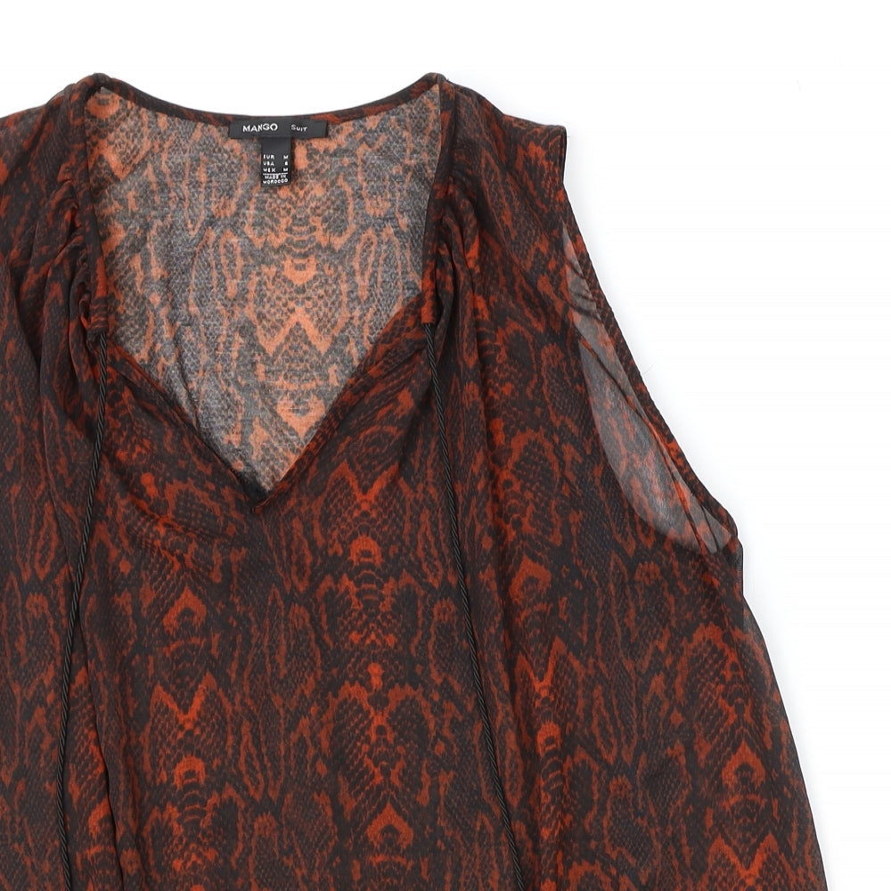 Mango Womens Red Animal Print Polyester Basic Tank Size M V-Neck