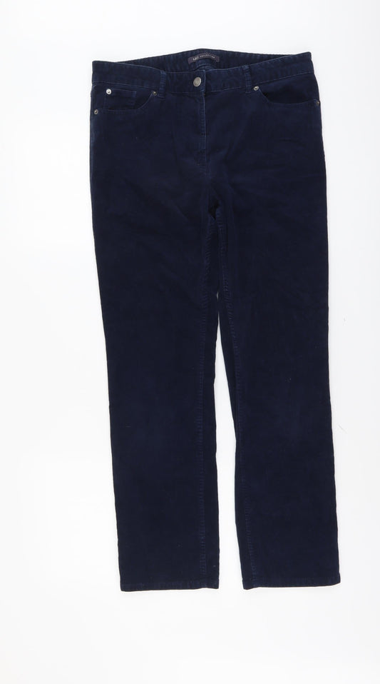Marks and Spencer Womens Blue Cotton Trousers Size 12 L27 in Regular Button