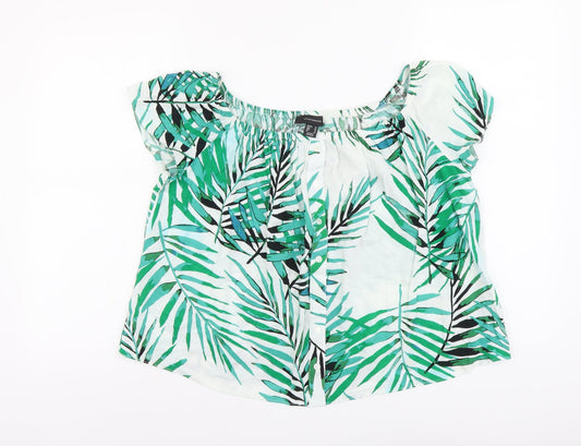 Atmosphere Womens Green Geometric Viscose Basic Blouse Size 12 Boat Neck - Leaf Pattern