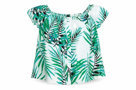 Atmosphere Womens Green Geometric Viscose Basic Blouse Size 12 Boat Neck - Leaf Pattern