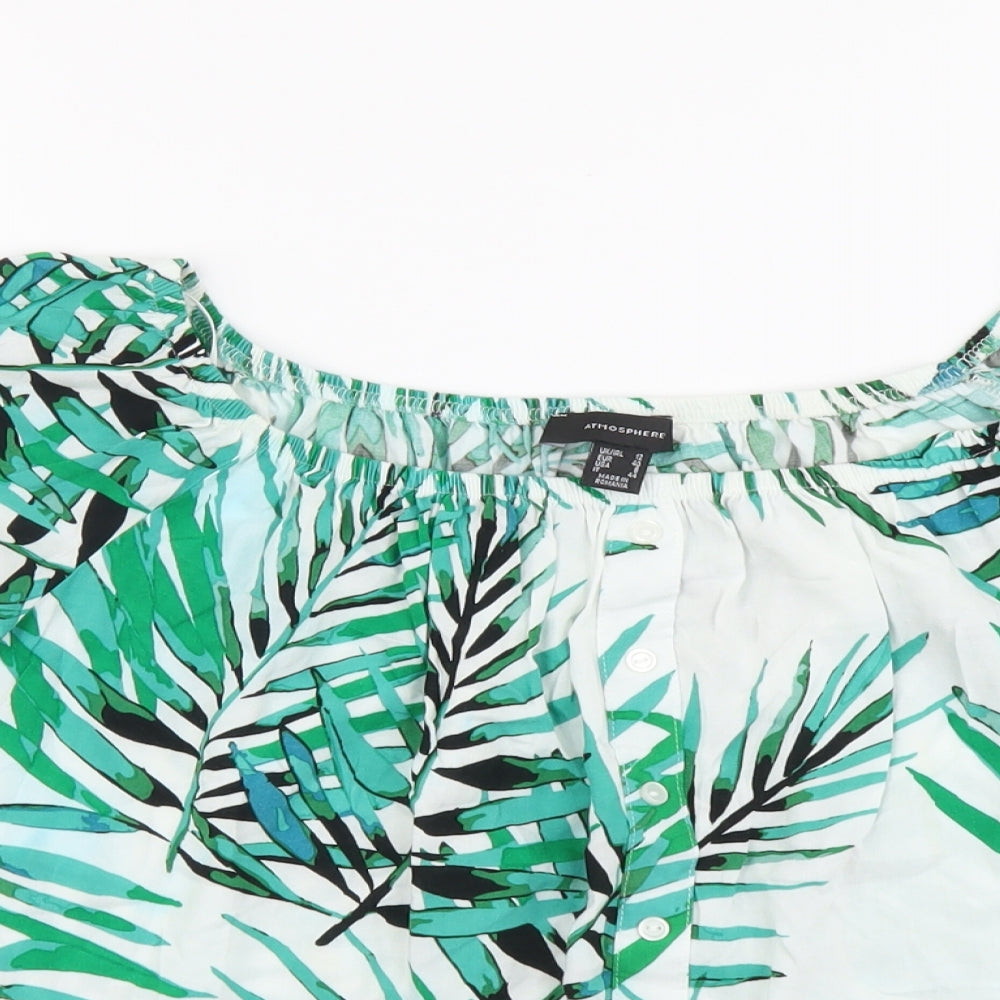 Atmosphere Womens Green Geometric Viscose Basic Blouse Size 12 Boat Neck - Leaf Pattern