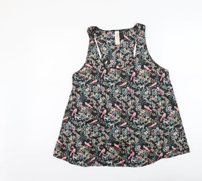 Accessorize Womens Black Floral Polyester Basic Tank Size L Scoop Neck