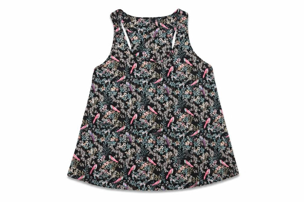 Accessorize Womens Black Floral Polyester Basic Tank Size L Scoop Neck