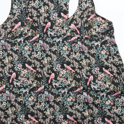 Accessorize Womens Black Floral Polyester Basic Tank Size L Scoop Neck
