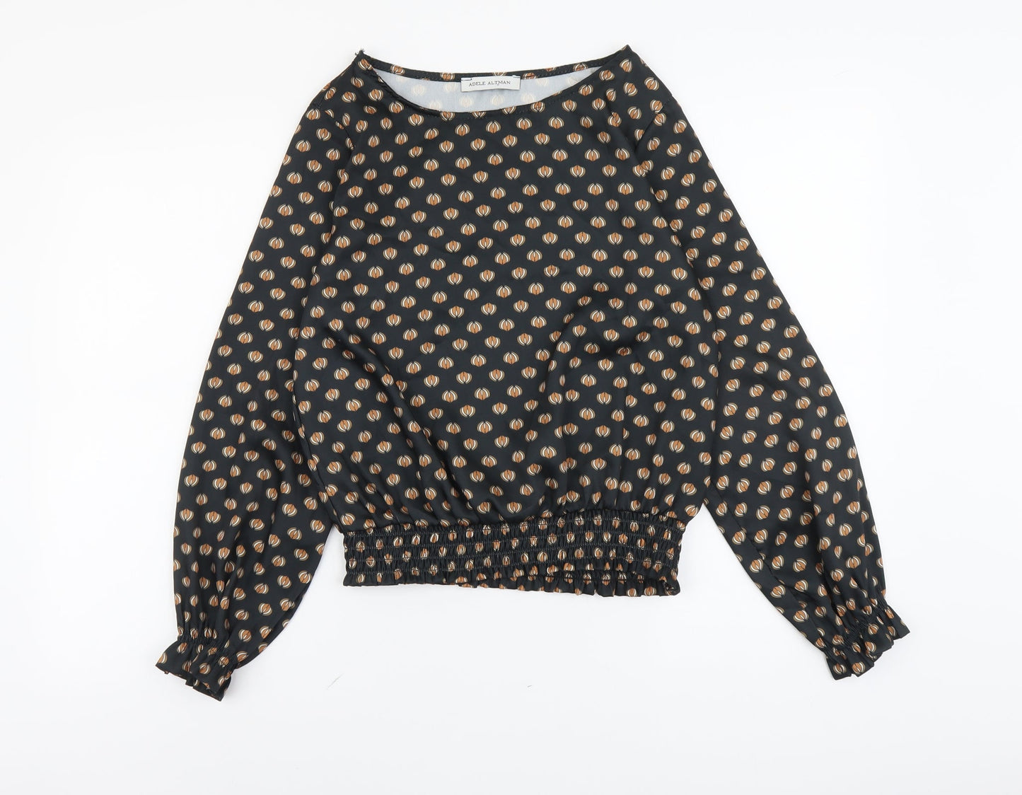 Adele Altman Womens Black Geometric Polyester Basic Blouse Size M Boat Neck