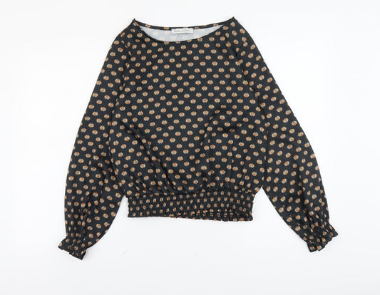 Adele Altman Womens Black Geometric Polyester Basic Blouse Size M Boat Neck