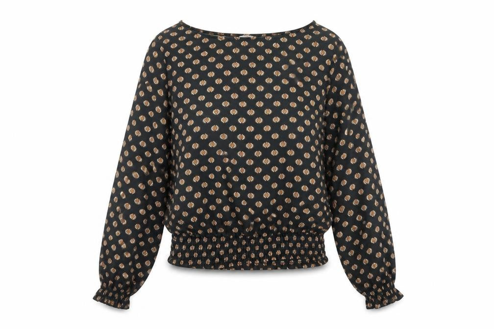 Adele Altman Womens Black Geometric Polyester Basic Blouse Size M Boat Neck