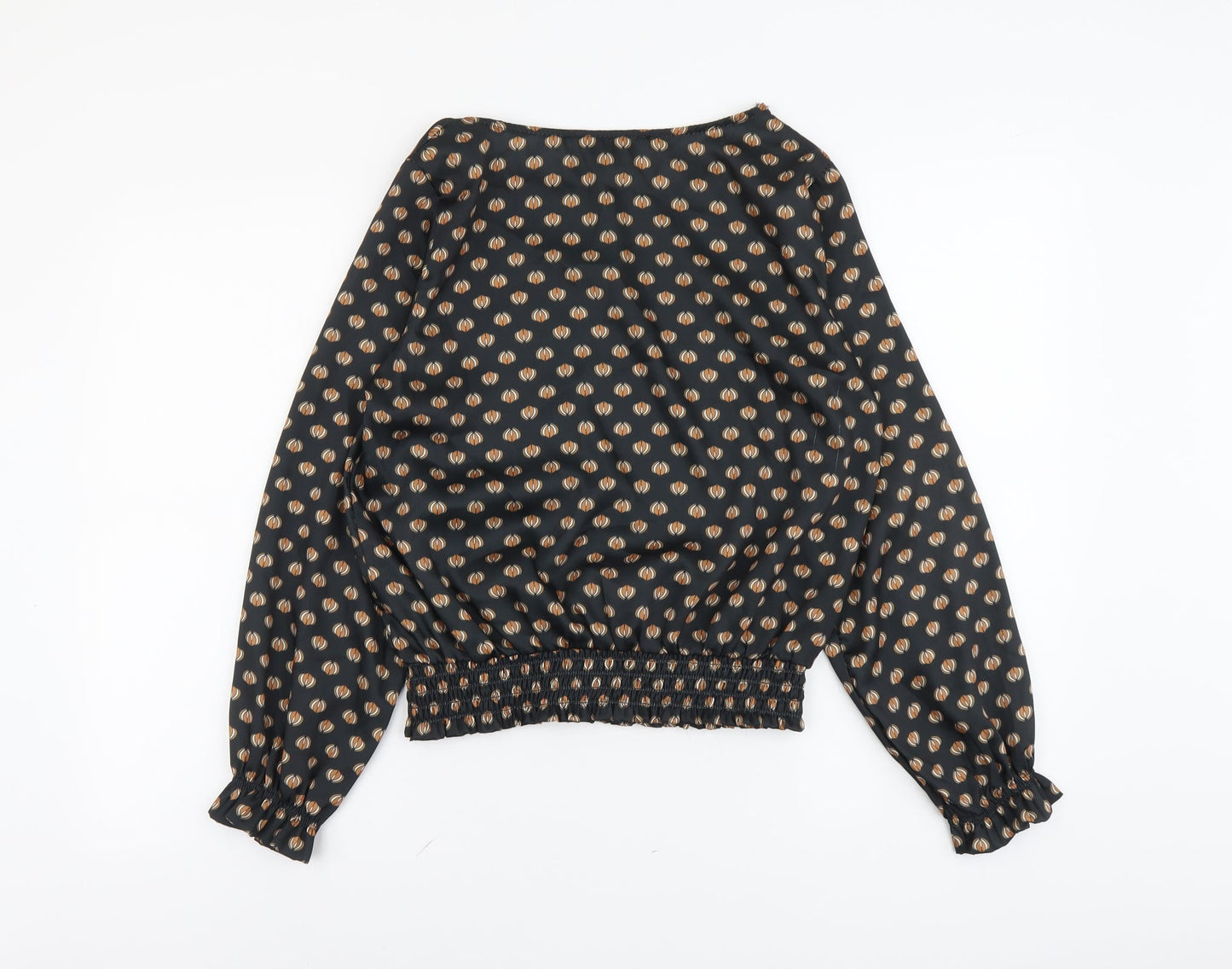 Adele Altman Womens Black Geometric Polyester Basic Blouse Size M Boat Neck