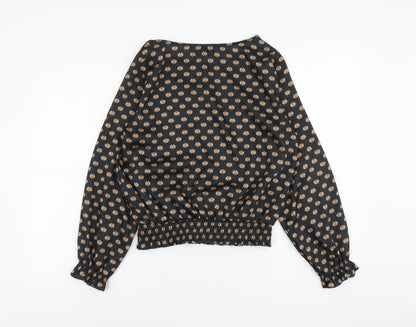 Adele Altman Womens Black Geometric Polyester Basic Blouse Size M Boat Neck