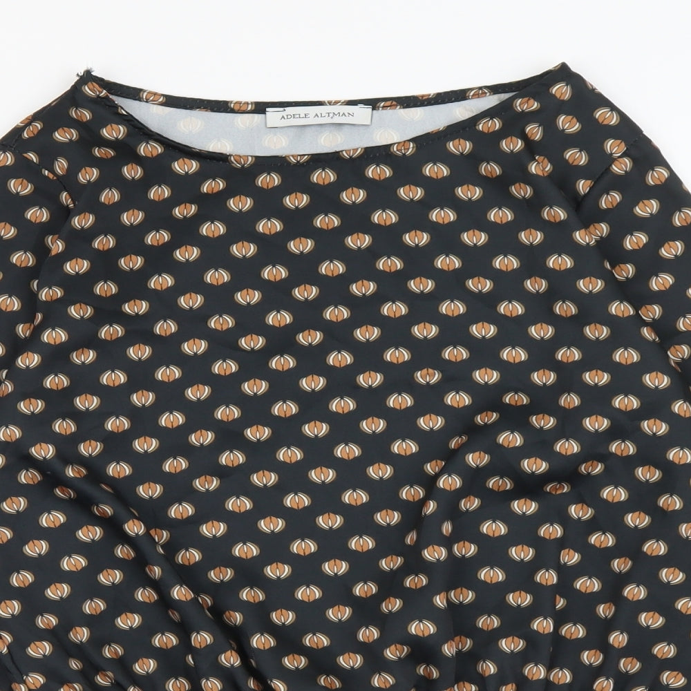 Adele Altman Womens Black Geometric Polyester Basic Blouse Size M Boat Neck
