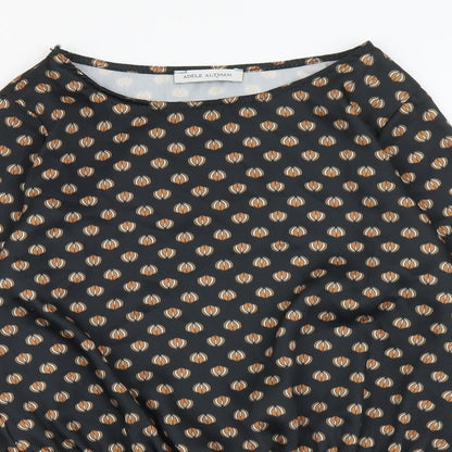 Adele Altman Womens Black Geometric Polyester Basic Blouse Size M Boat Neck