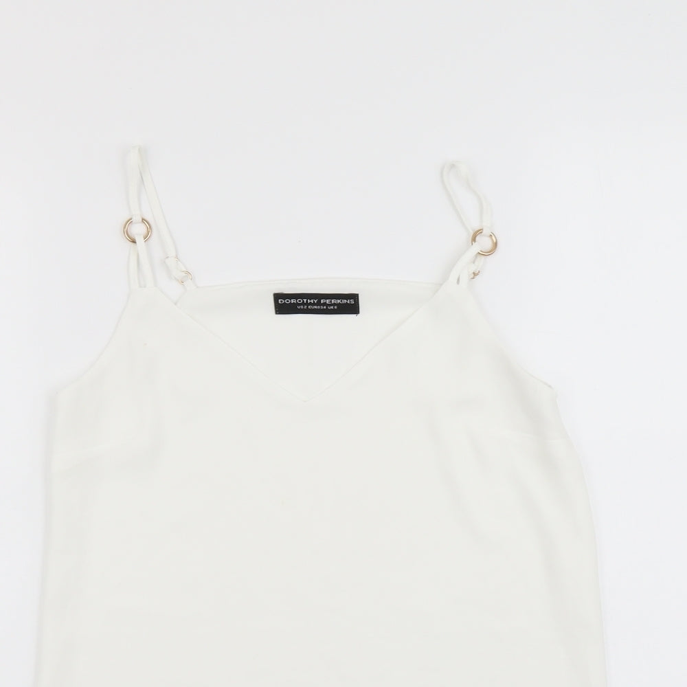 Dorothy Perkins Womens White Polyester Basic Tank Size 6 V-Neck