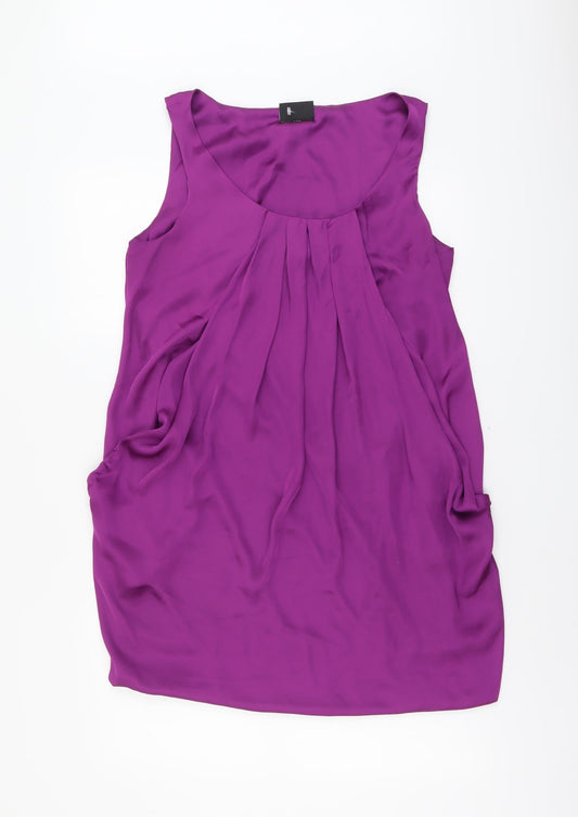 West One Womens Purple Polyester Sheath Size 14 Scoop Neck Pullover - Pleat Detail