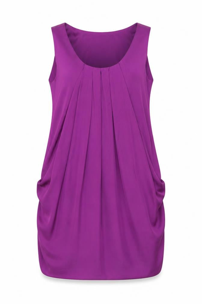 West One Womens Purple Polyester Sheath Size 14 Scoop Neck Pullover - Pleat Detail