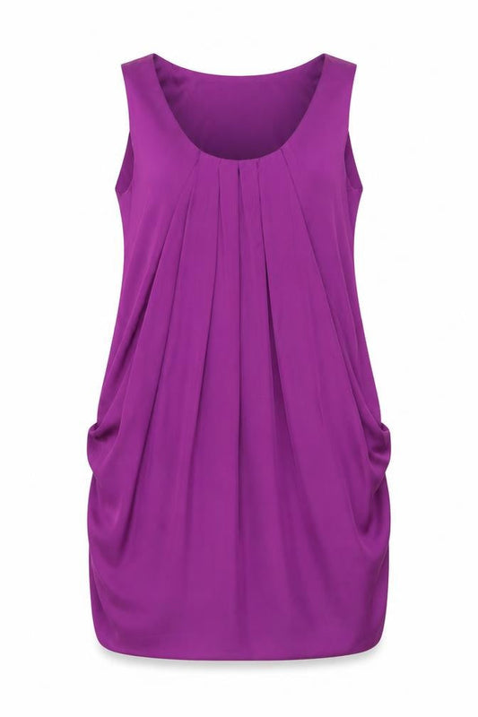 West One Womens Purple Polyester Sheath Size 14 Scoop Neck Pullover - Pleat Detail