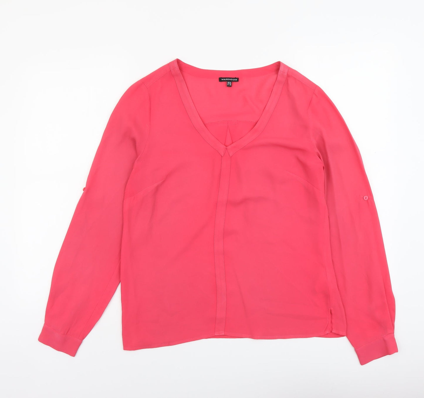 Warehouse Womens Pink Polyester Basic Blouse Size 10 V-Neck