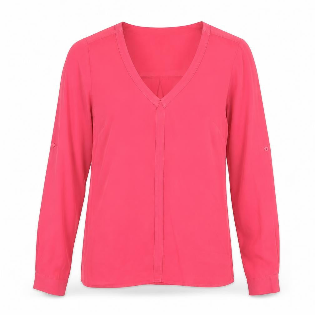 Warehouse Womens Pink Polyester Basic Blouse Size 10 V-Neck