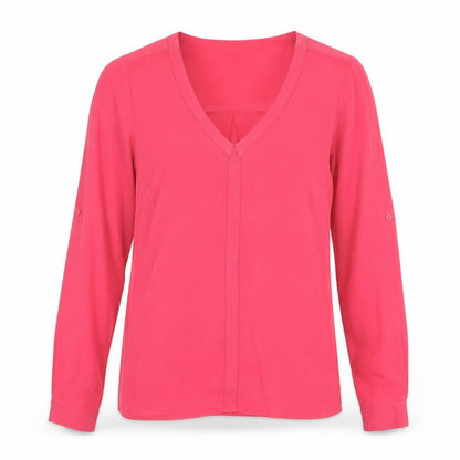 Warehouse Womens Pink Polyester Basic Blouse Size 10 V-Neck