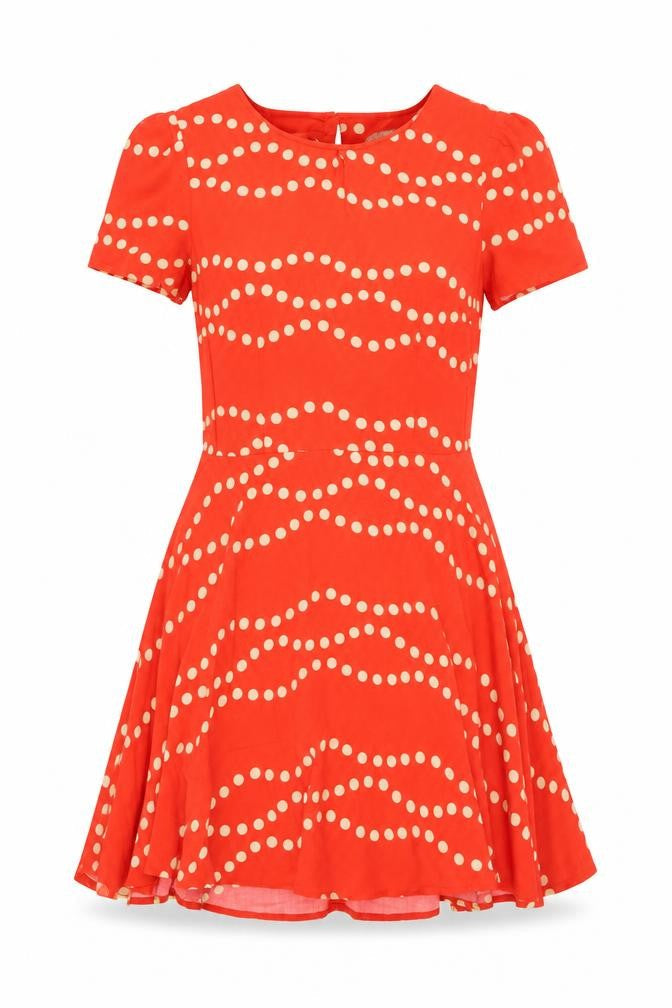 Oasis Womens Orange Geometric Viscose T-Shirt Dress Size 10 Boat Neck Button