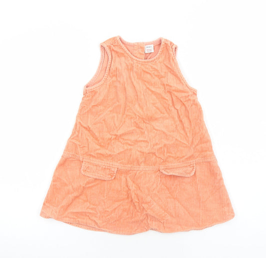 NEXT Girls Orange Cotton A-Line Size 5-6 Years Round Neck Button