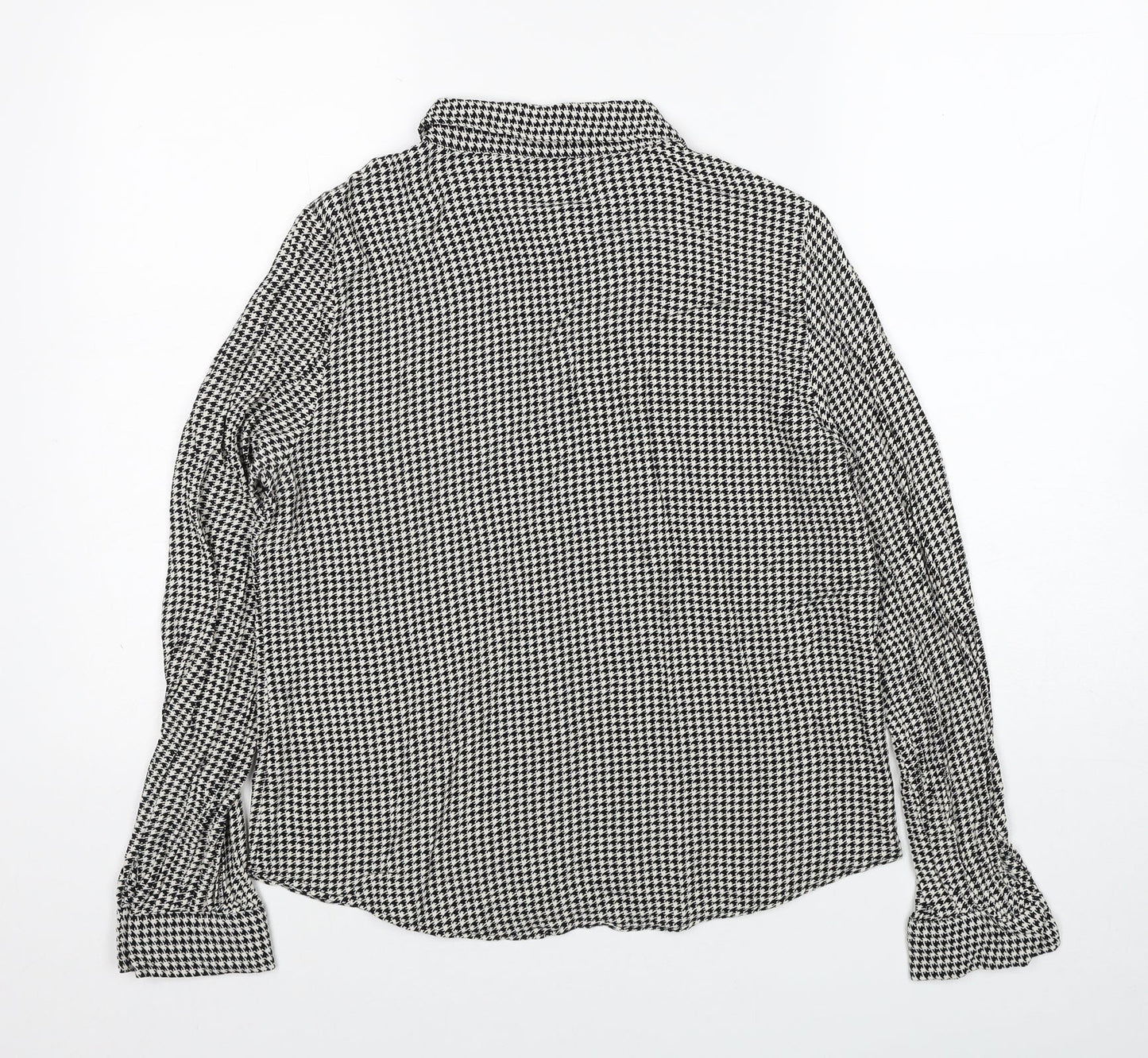 Zara Womens Black Herringbone Viscose Basic Button-Up Size L Collared