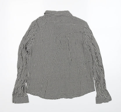 Preloved Zara Womens Black Herringbone Viscose Basic Button-Up Size L Collared - Back
