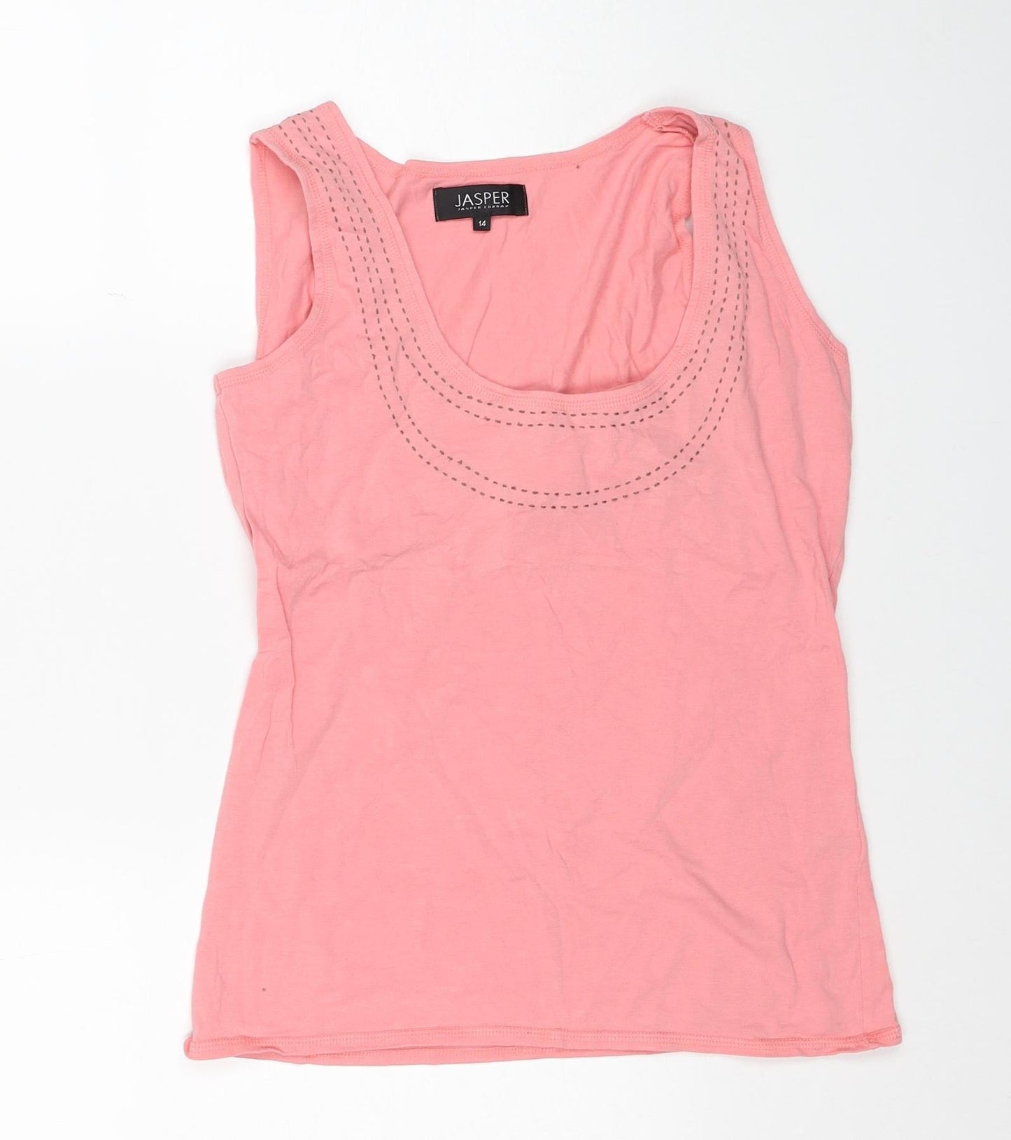 Jasper Womens Pink Cotton Basic Tank Size 14 Scoop Neck - Contrast Stitching
