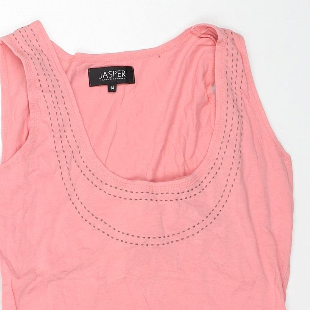 Jasper Womens Pink Cotton Basic Tank Size 14 Scoop Neck - Contrast Stitching