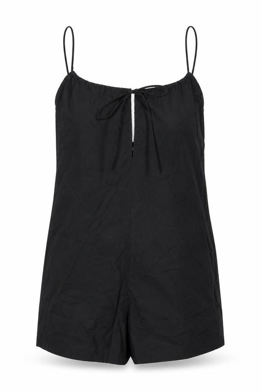 Zara Womens Black 100% Cotton Playsuit One-Piece Size M Tie