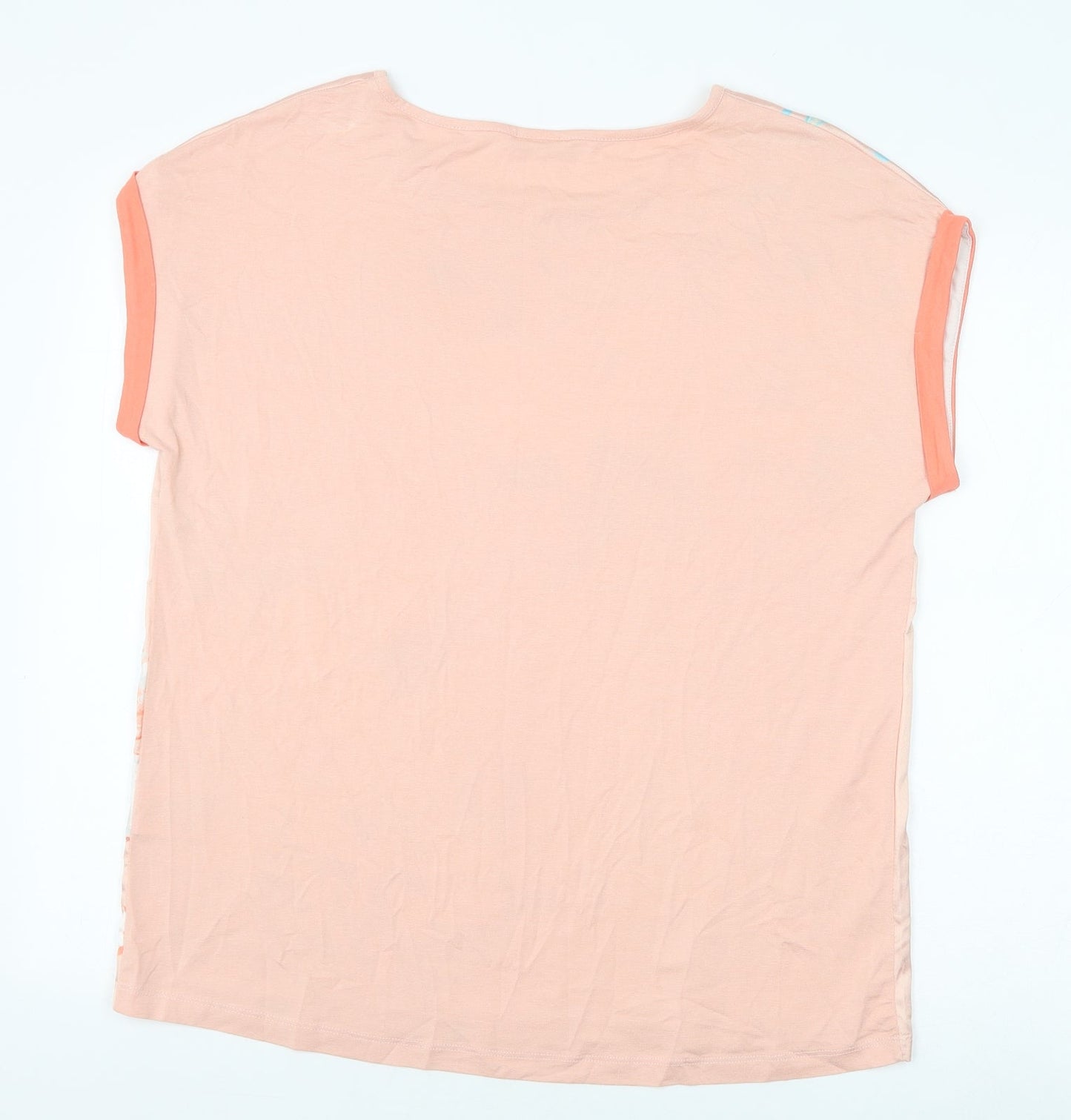 Damart Womens Orange Floral Polyester Basic Blouse Size 14 Scoop Neck