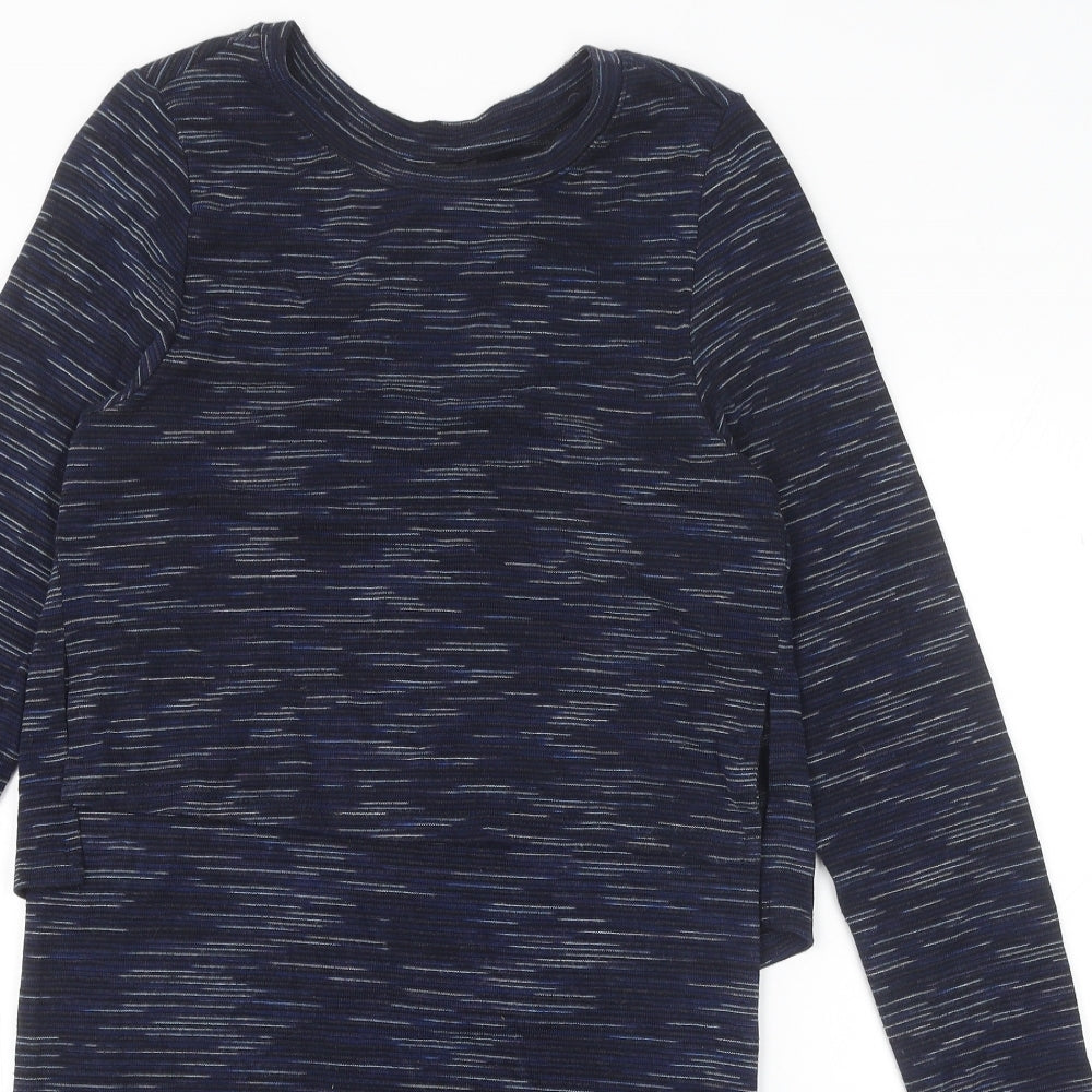 Topshop Womens Blue Striped Viscose T-Shirt Dress Size 8 Round Neck Pullover
