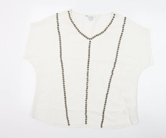 Nightingales Womens White Polyester Basic Blouse Size 16 V-Neck